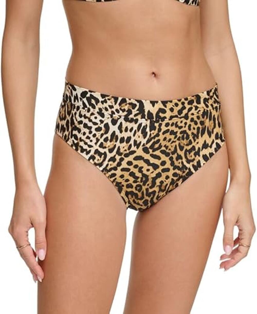 DKNY Women Animal Print High Waisted Tummy Control Swim Bikini Bottoms Size L